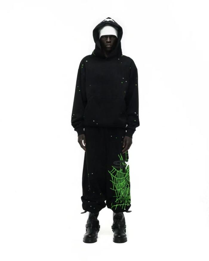 1:1 quality version Green Spider Web Printed Hoodie & Pants Set 28692914