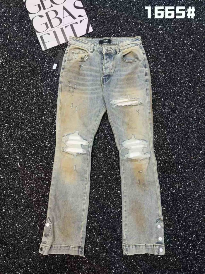 1:1 quality version Beaded Hem Mud Dyed Flared Ripped Jeans 29080655
