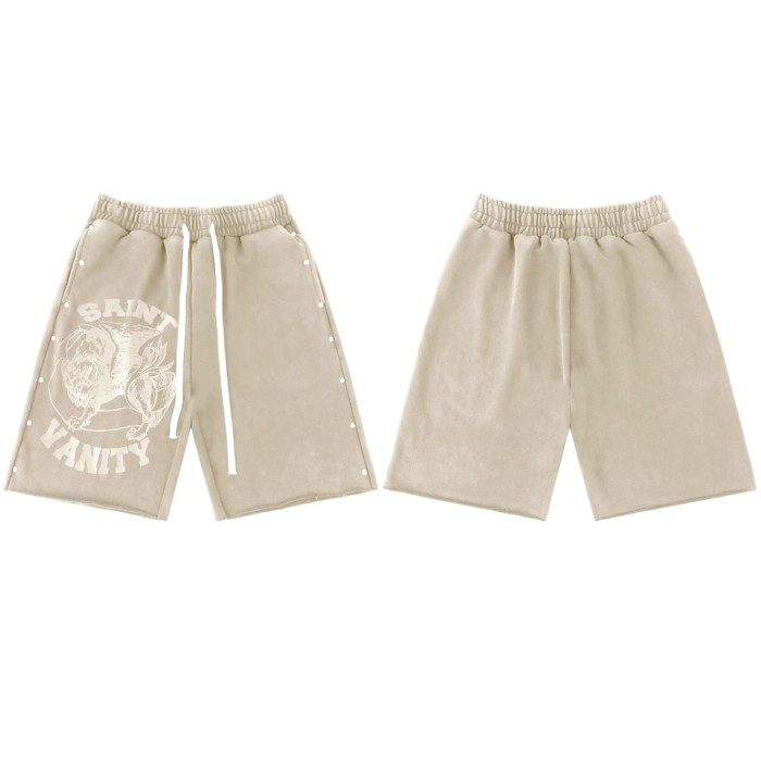 Rivet Decorated Lion Pattern Print Washed Tee & Shorts Set 4 colors 29077775