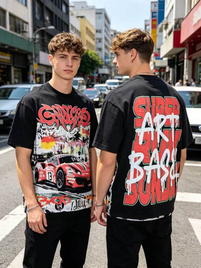 Splatter Graffiti Racing Print Washed Tee 2 colors 29098142
