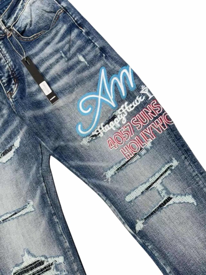 1:1 quality version Heavy Destroy Hollywood Embroidered Jeans 28972421
