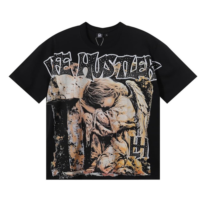 Sleeping Angel Oil Painting Rhinestone Print Tee 3 colors 29082344