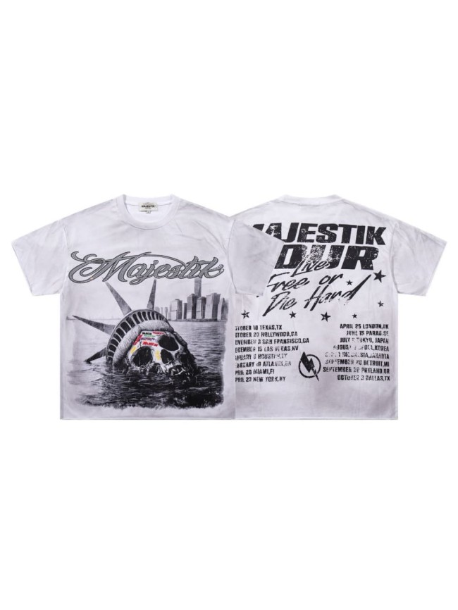 Statue Of Liberty Skull Rhinestone Print Washed Tee 29060727