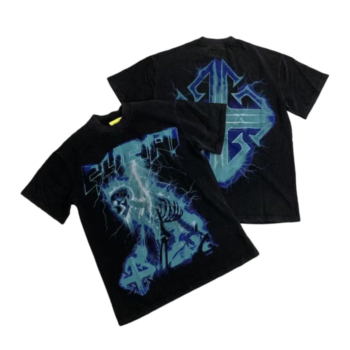 Lightning Skull Print Washed Version Tee 2 colors 28748597