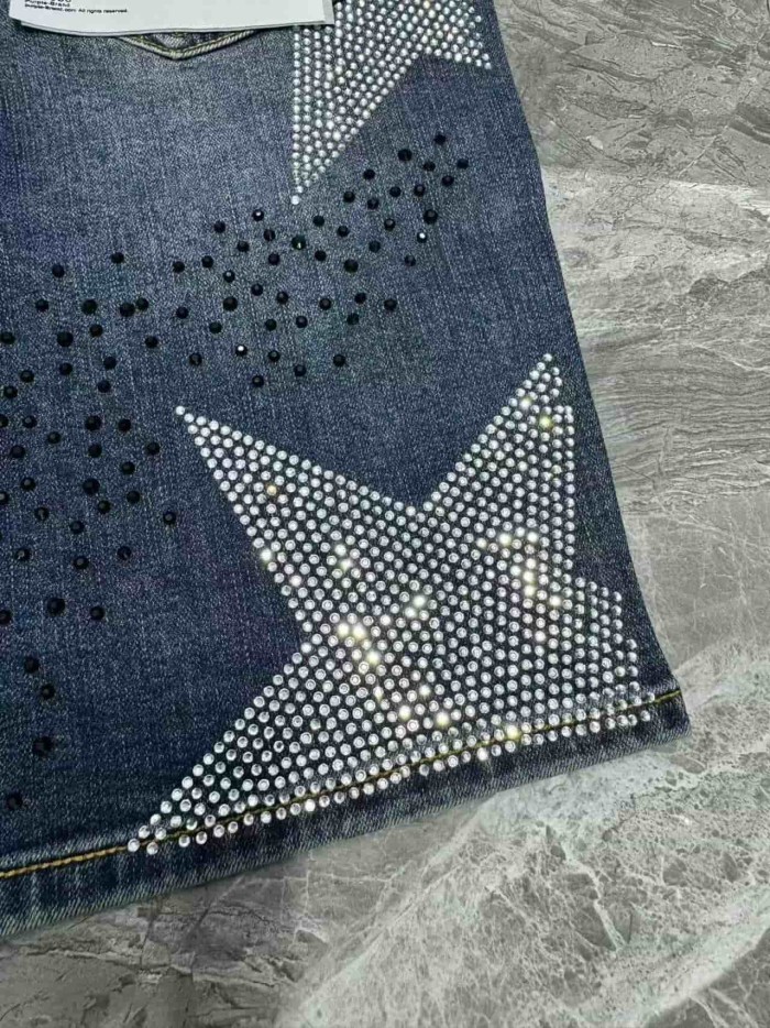 1:1 quality version Snowflake Star Full Diamond Denim Shorts 2 colors 29080455