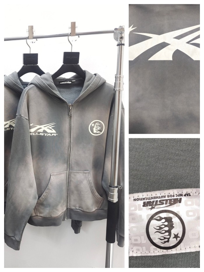 [Big & Tall for weights up to 260 lbs]1:1 quality version Gray spray zipper Hoodie & Pants Set with NFC tag