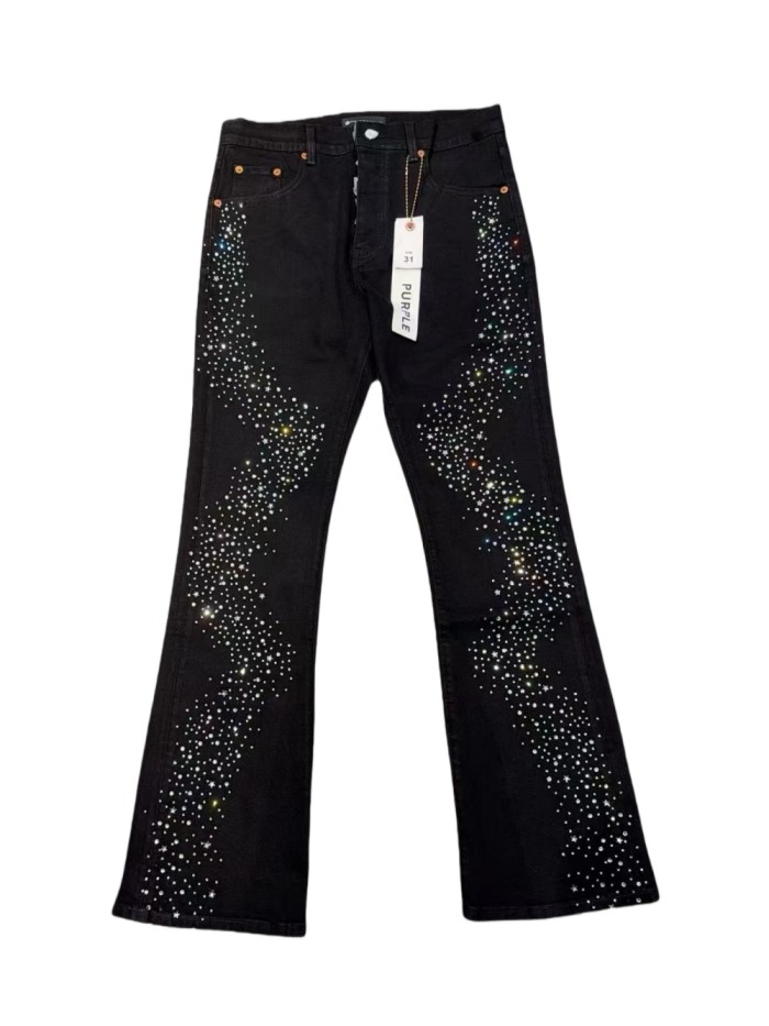 1:1 quality version Wavy Zigzag Fine Rhinestone Embellishment Jeans 28761316