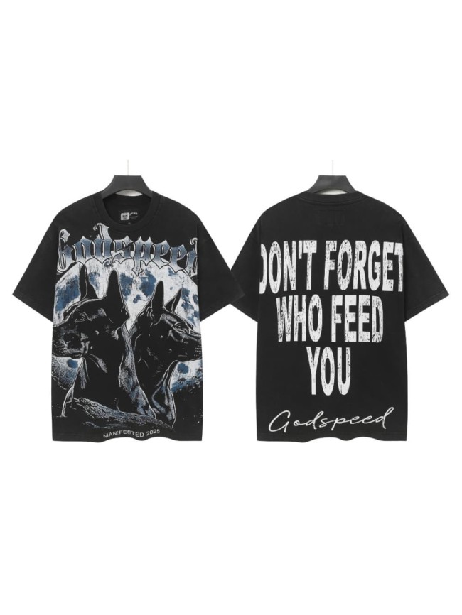 Full Moon Double Doberman Pinscher Logo Vintage Black Short-Sleeve T-Shirt 29053399