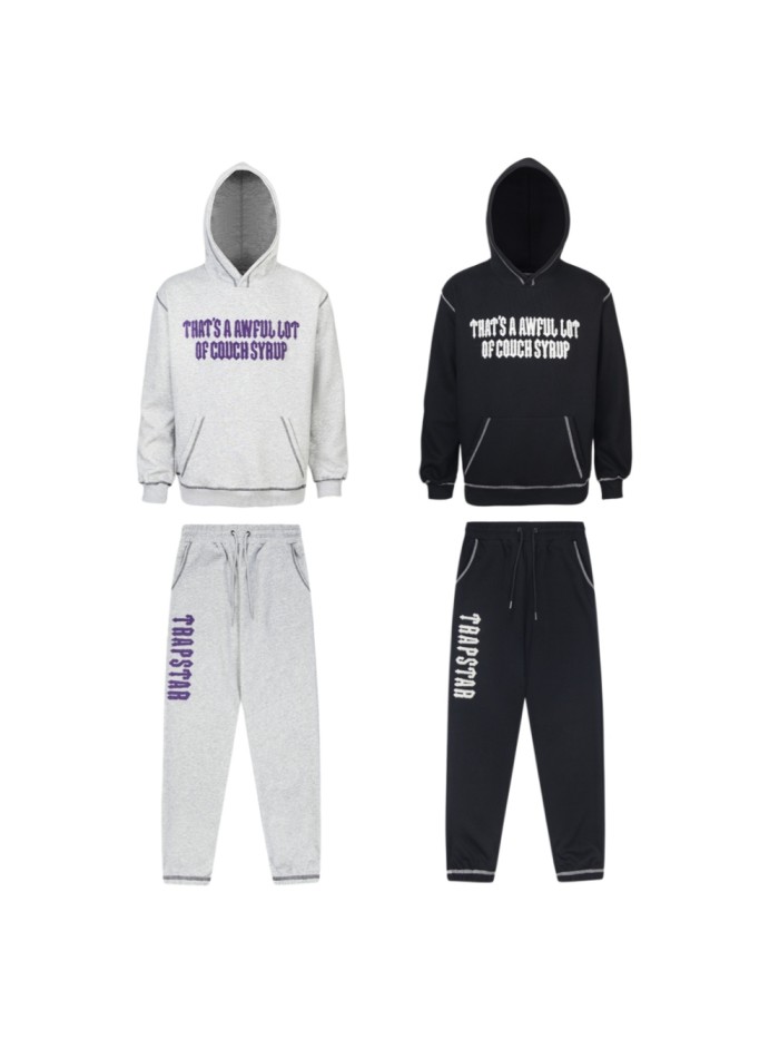 Letter Towel Embroidery Foam Print Hoodie & Pants Set 2 colors 29077530