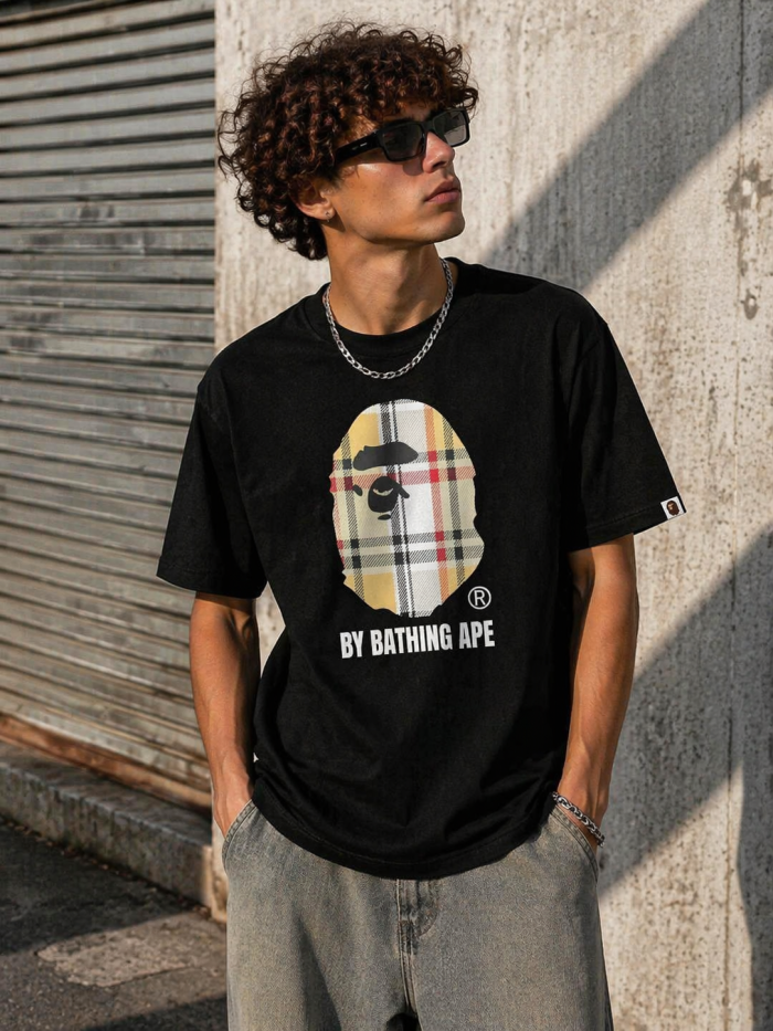1:1 quality version Checkered Letter Print Tee 2 colors 28746619