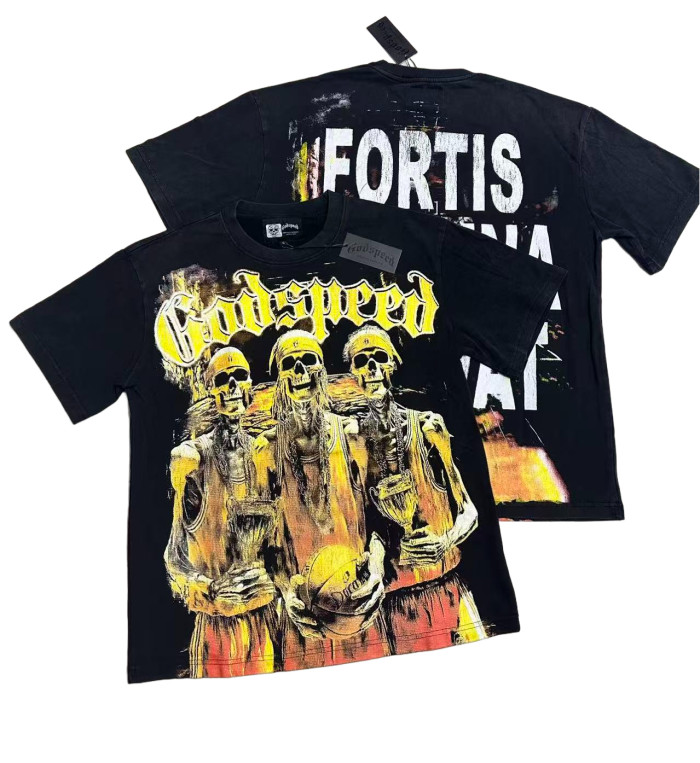 Golden Flame Basketball Team Skull Print Washed Version Tee 2 colors 28474612