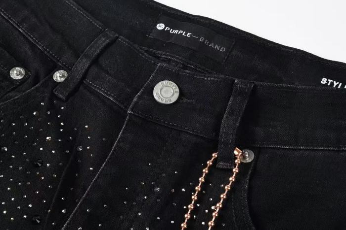 1:1 quality version Knee Ripped Half Rhinestone P Jeans 29080465