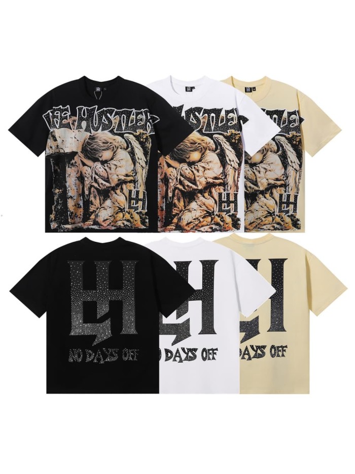 Sleeping Angel Oil Painting Rhinestone Print Tee 3 colors 29082344