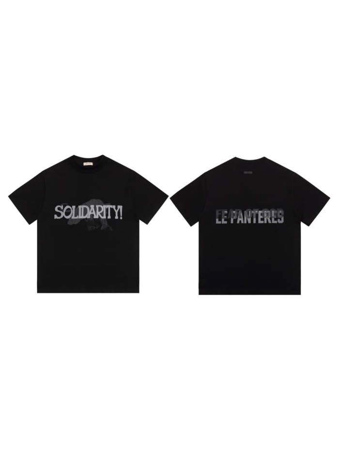 Black Panther Dark Pattern Reversible Slogan Black Base Loose Drop Shoulder T-shirt 29060484