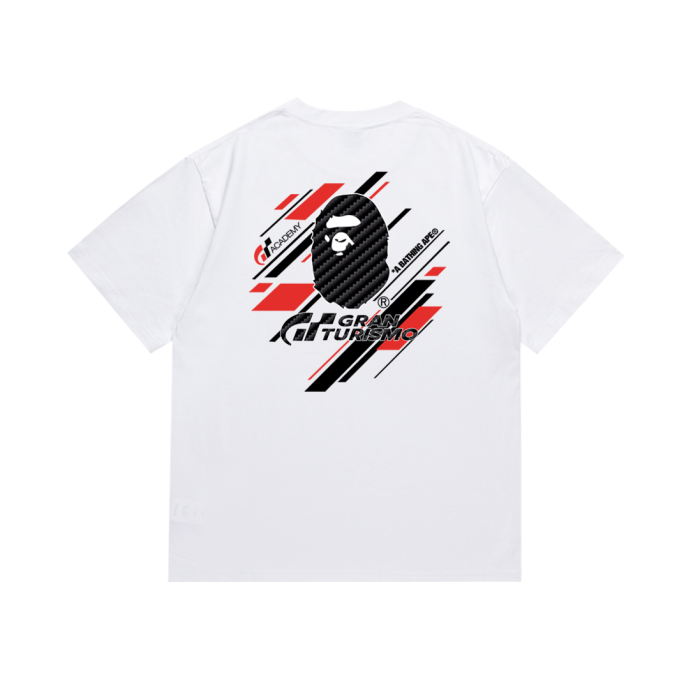 Colorful Lines Big Ape Head Back Small Head Letter Print Tee 2 colors