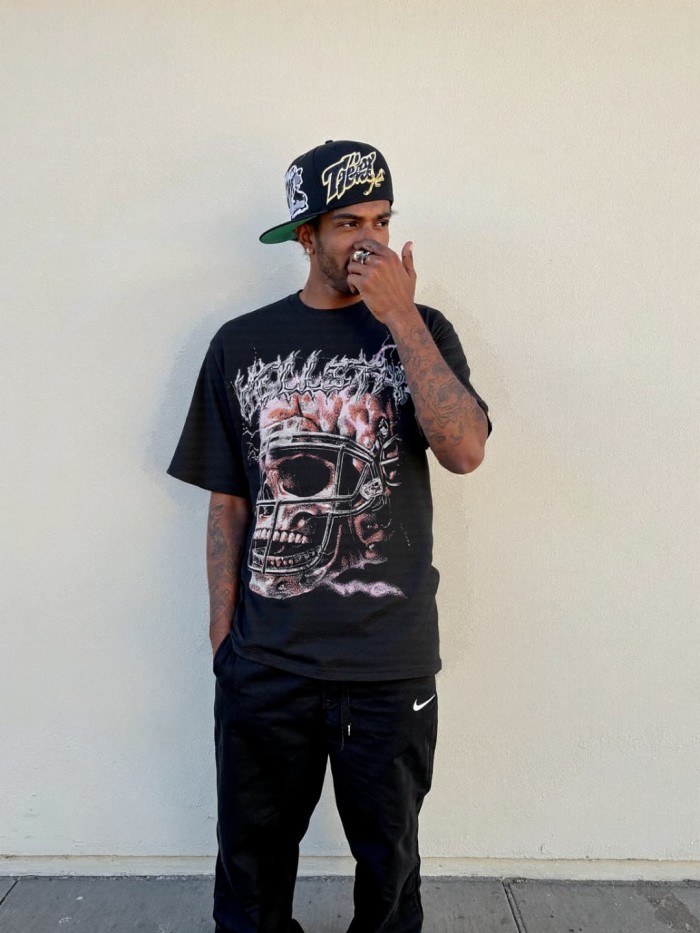 Football Helmet & Skull Print Washed Tee 29090175