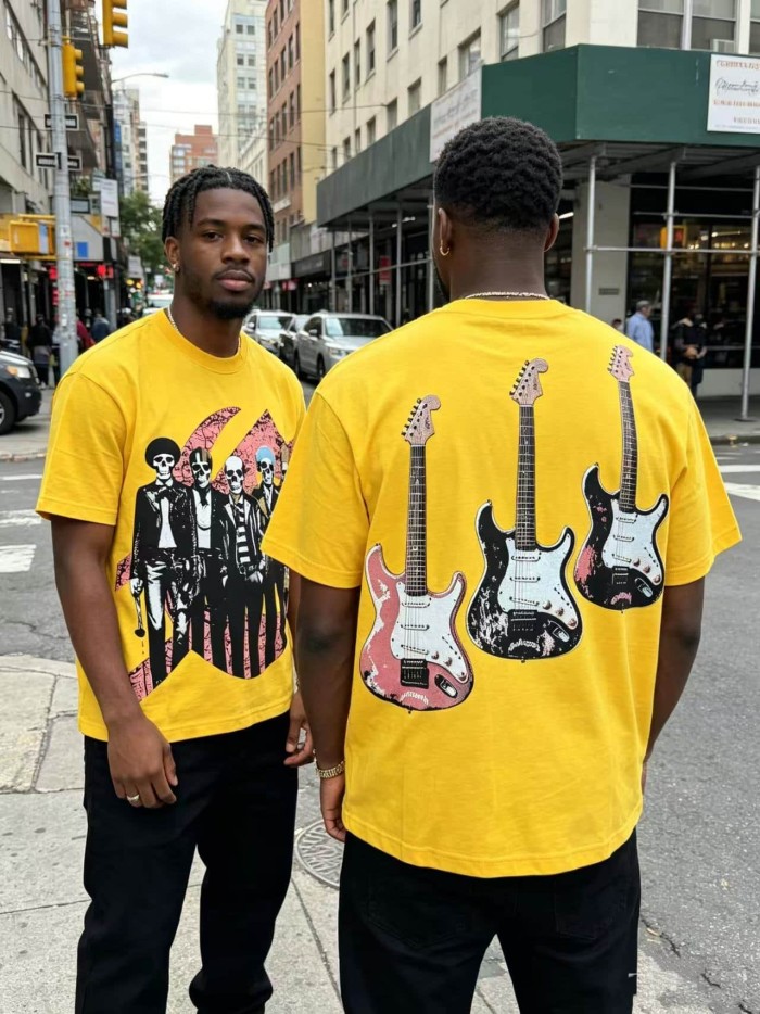 Skull Guitar Band Print Washed Tee 29098140