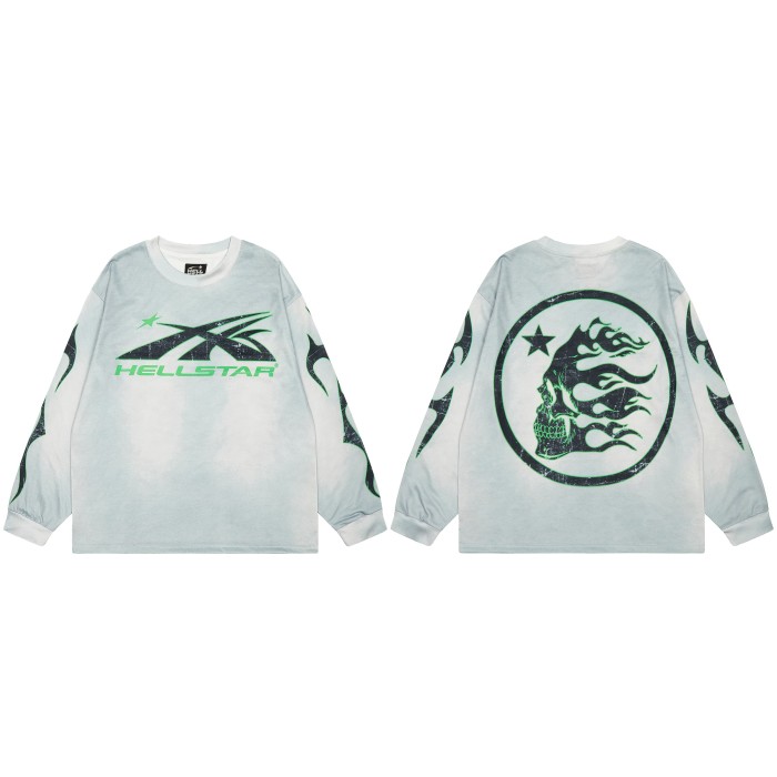 Green letter Print Washed Version Long-Sleeve T-Shirt 28471090