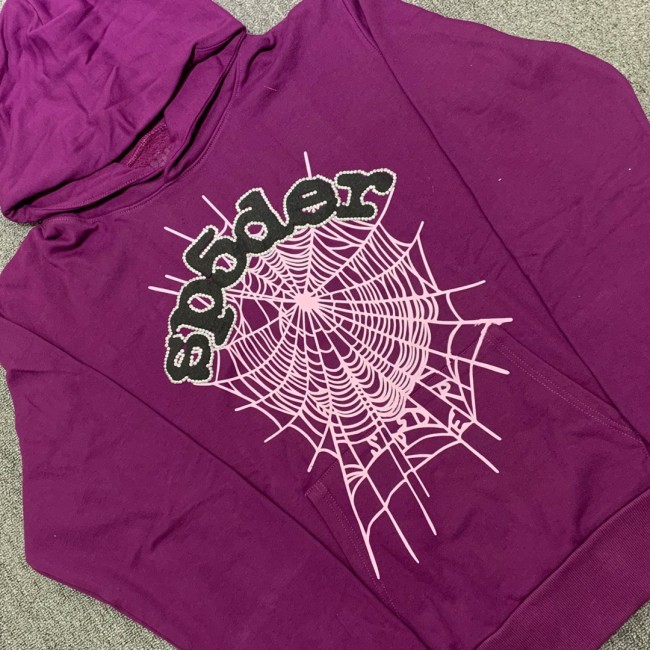 Three-dimensional foam letters spider web hoodie purple