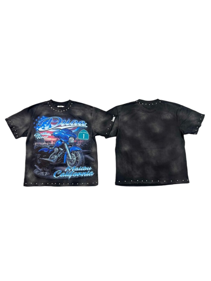 California Highway Motorcycle Rhinestone Print Washed Tee 29053842