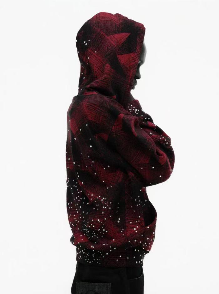 [Big & Tall for weights up to 220 lbs]1:1 quality version Red-Striped Checkered Scattered-Diamond Zipper Hoodie 28597856