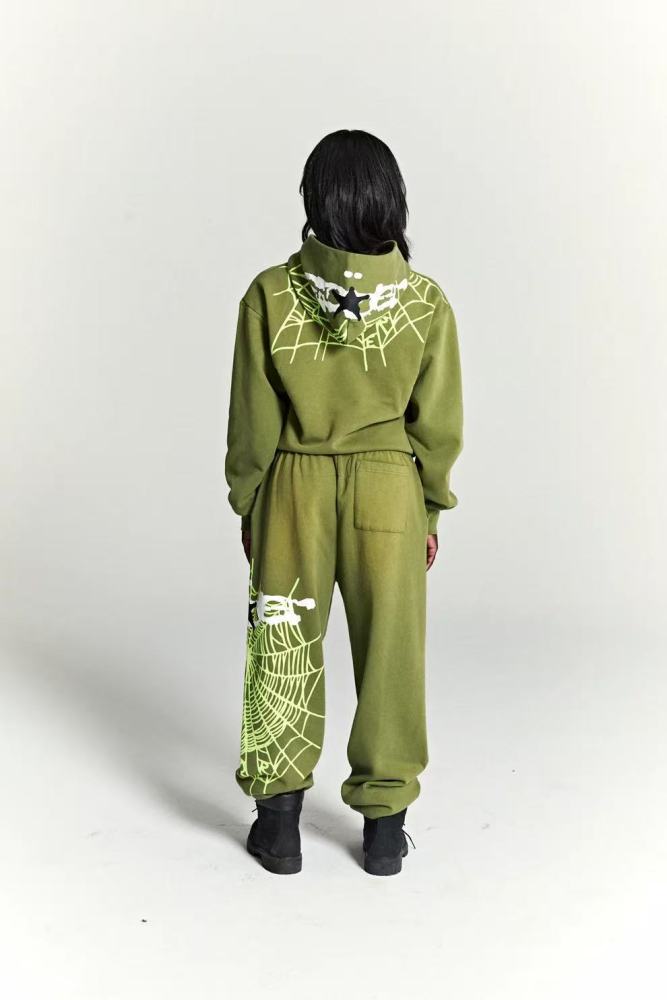 1:1 quality version 28303713 Hood Spiderweb Print Washed Version Hoodie & Pants Set 2 colors