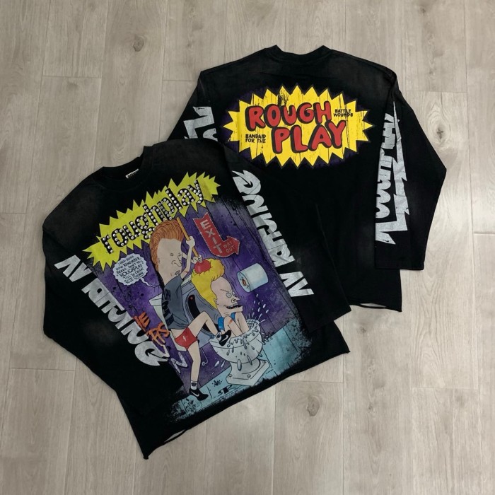 Y2K Retro Streetwear with 90s Beavis and Butt-Head Cartoon Print Long Sleeve T-Shirt 2 colors 29069108