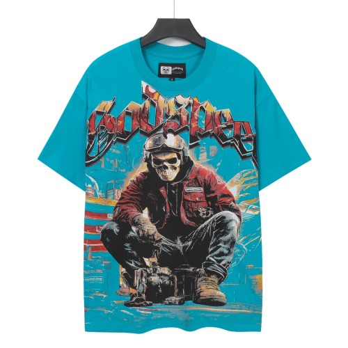 Skeleton Locomotive Mechanic Lake Blue Double-sided Printed Short-sleeved T-shirt 29051349