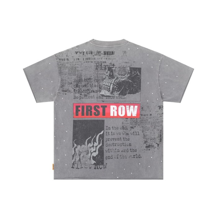 Skull Newspaper Rhinestone Print Washed Version Tee 2 colors 28748592