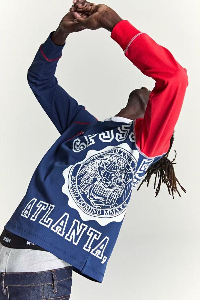 [Big & Tall for weights up to 220 lbs]1:1 quality version Blue and Red Patchwork Polo Long Sleeve T-Shirt 28576443