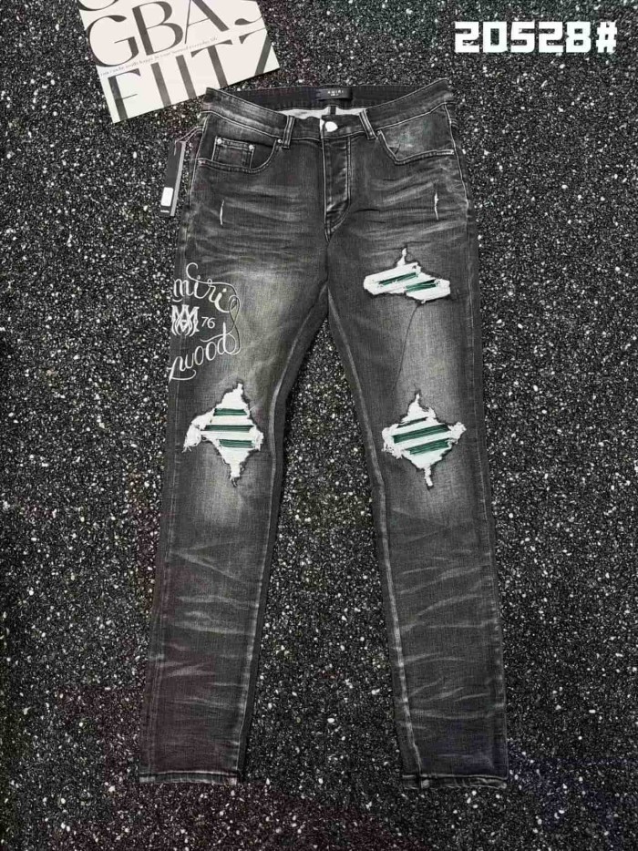 1:1 quality version Hollywood Cursive Circle Letter Embroidery Ripped Jeans 29080643