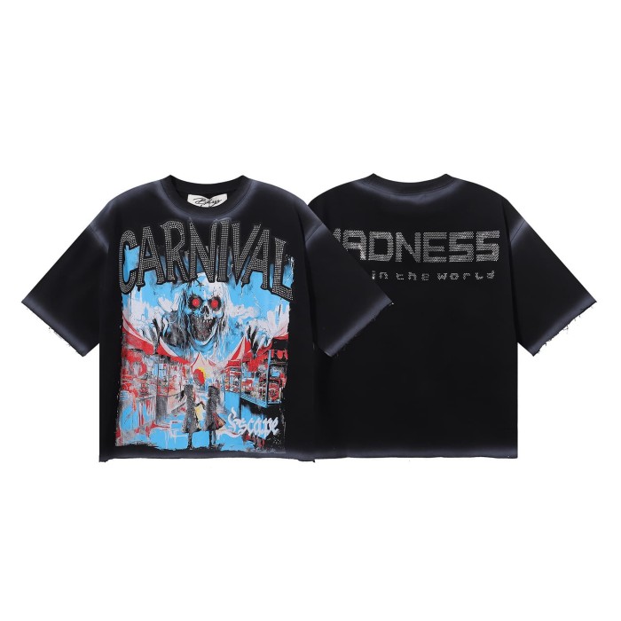 Carnival Skull Rhinestone Print Washed Tee 28874569