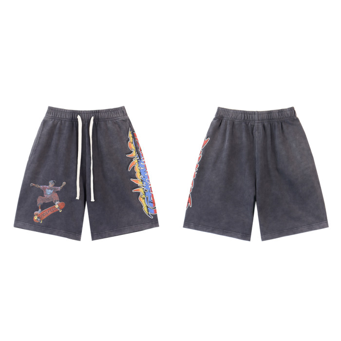 28296396 Skateboarding Skull Print Washed Version Shorts 2 colors