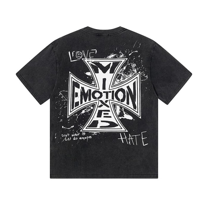 Black And White Graffiti Four Angels Print Washed Tee 29105636