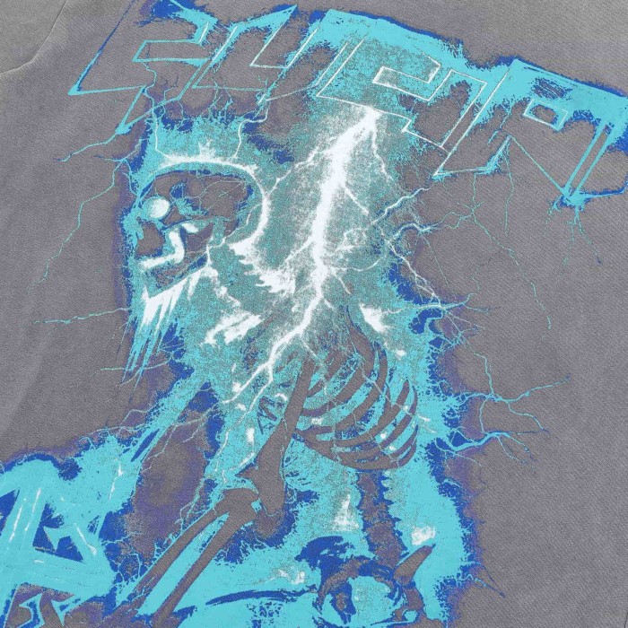 Lightning Skull Print Washed Version Tee 2 colors 28748597