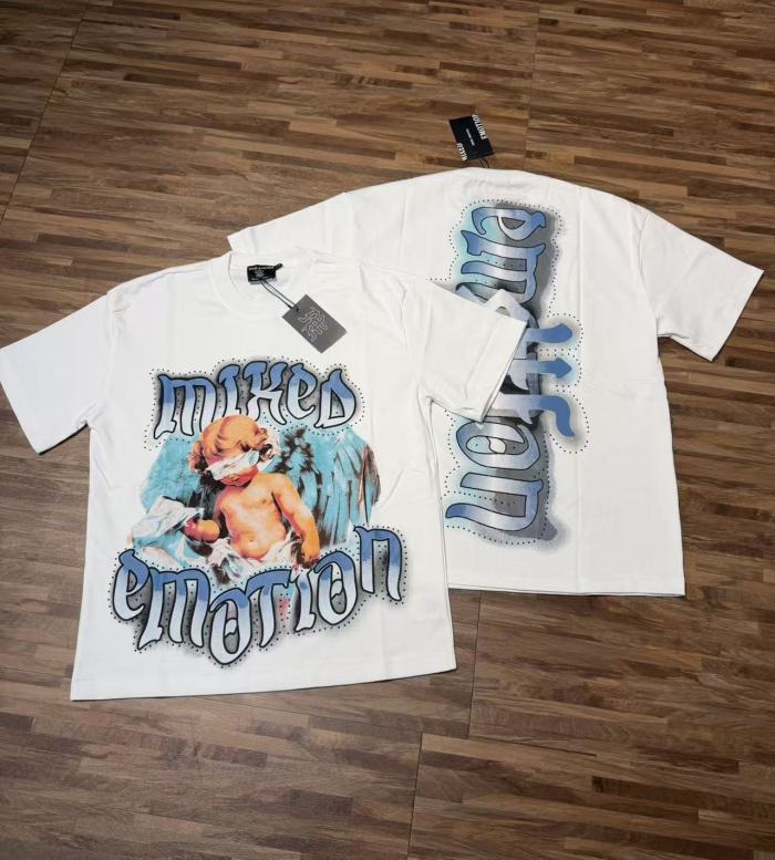 Bandage-blindfolded angel gradient Gothic diamond-studded T-shirt 2 colors 29069184