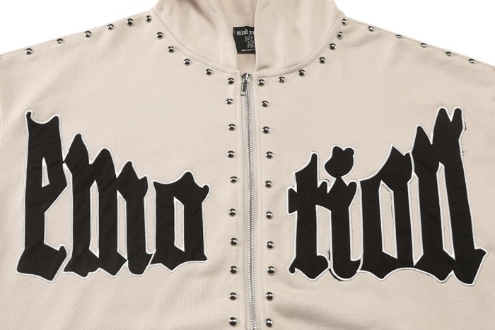 Gothic Letter Patch & Metal Rivets Full Zip Hoodie 2 colors 29107708