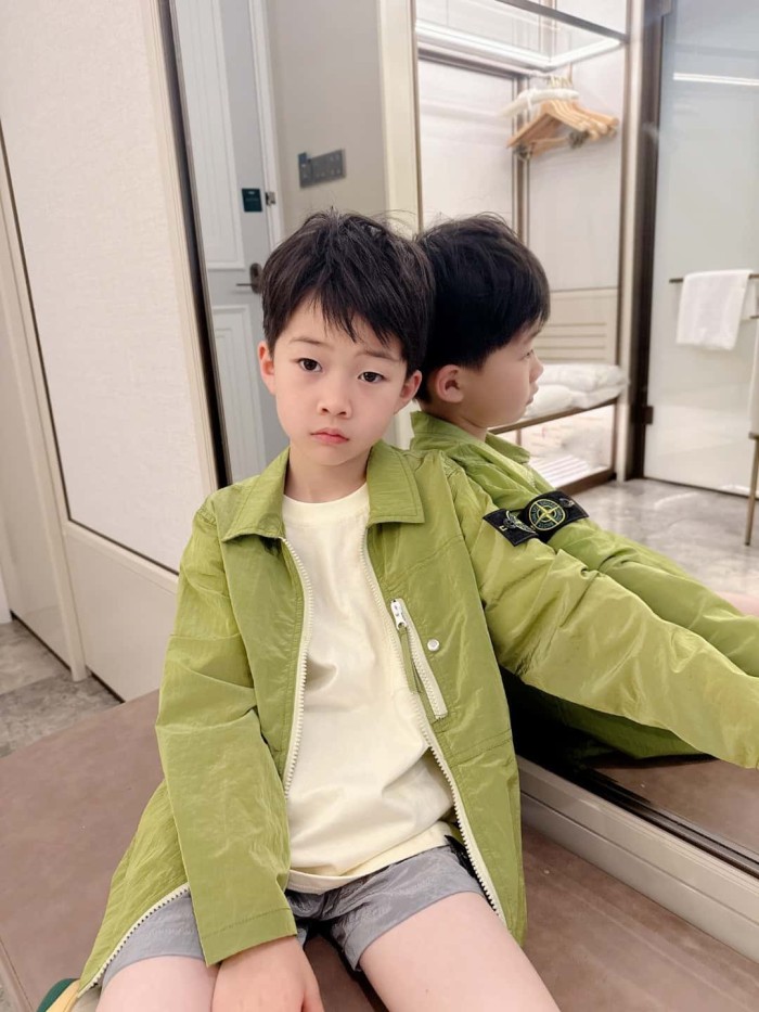 Nylon Metal Olive Green Zip-Up Overshirt Jacket for Kids 29008917