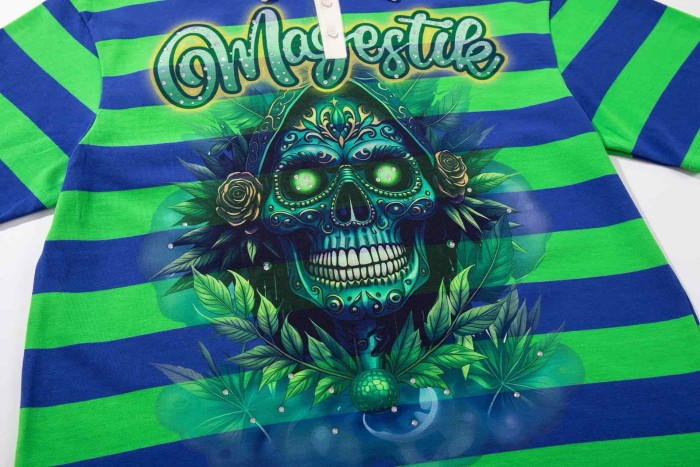 Neon Sugar Skull Striped Rhinestone Print Washed Polo Tee 29065107