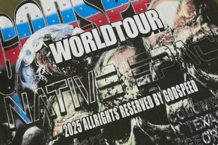 World Tour Three Skulls Black and Army Green Dual-Color Distressed T-Shirt 2 colors 29053372