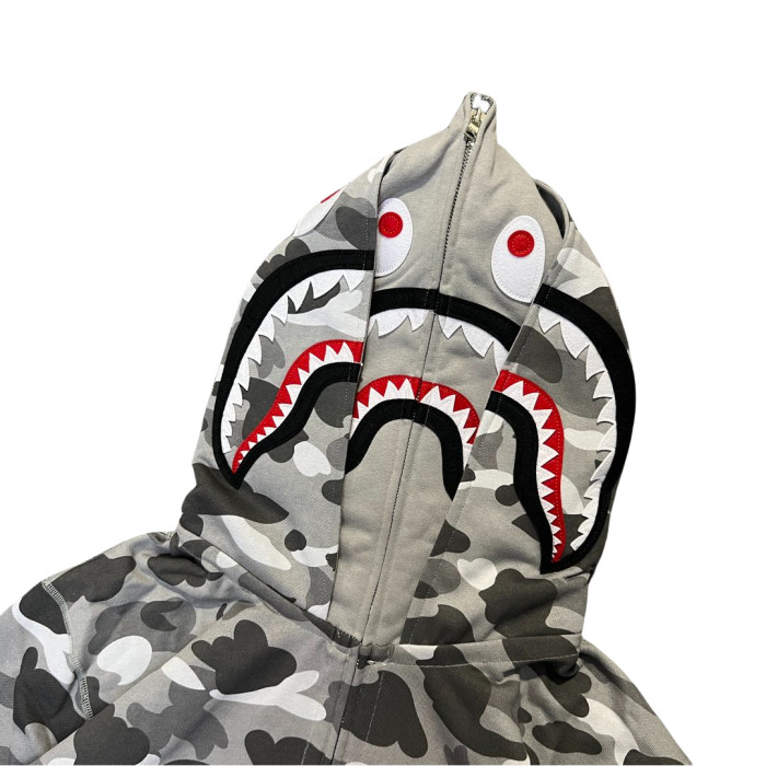 1:1 quality version Monogrammed Appliqued Double Headed Shark Camouflage Zip Hoodie