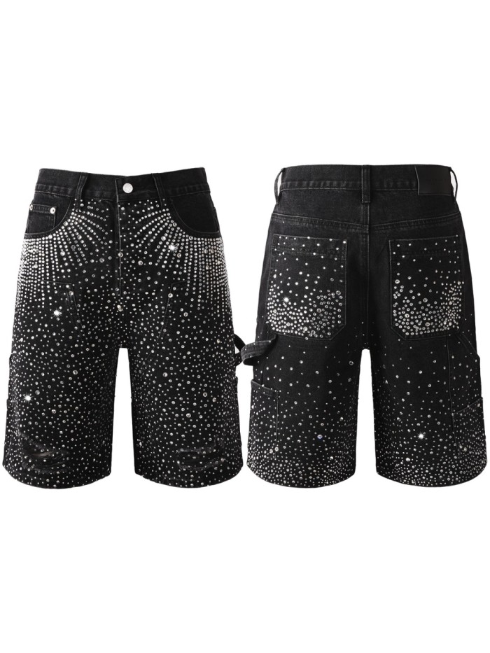 [buy more save more]1:1 quality version 28261477 full diamond starry sky Denim Shorts