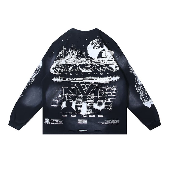 Speed Statue Of Liberty Print Washed Version Long Sleeve T-Shirt 29064429