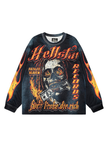 Skull banknotes Print Washed Version Long-Sleeve T-Shirt 28471079