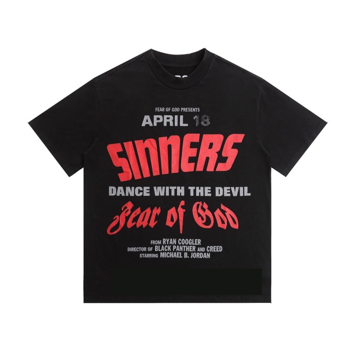 Movie theme slogan T-shirt with small high collar, loose shoulder, and short sleeve 29060492