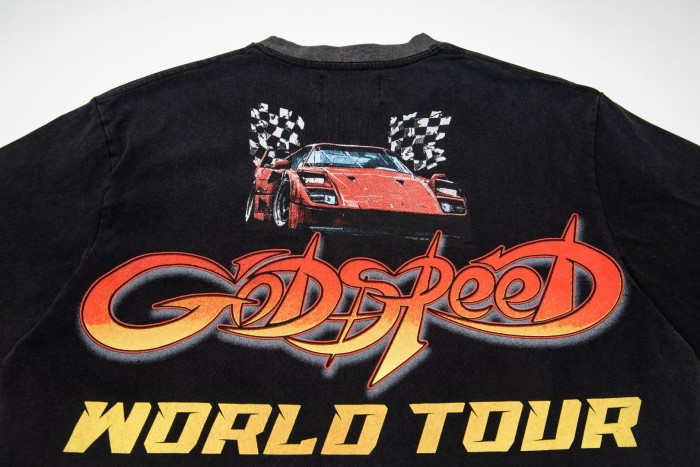 Miami sports car double-sided printed black distressed short-sleeved T-shirt 29051271