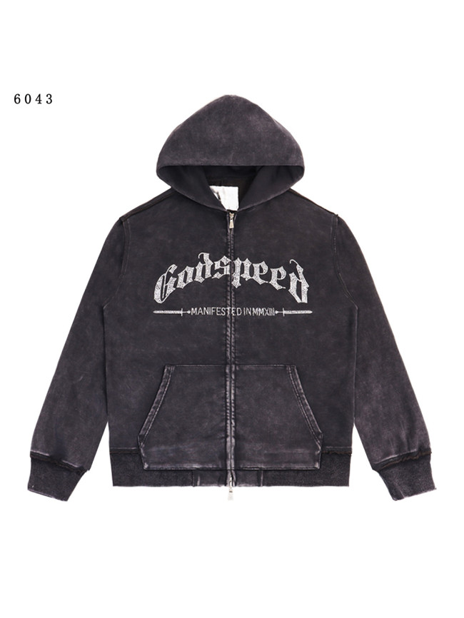Rhinestone Logo Washed Version Zipper Hoodie 2 colors 28705411