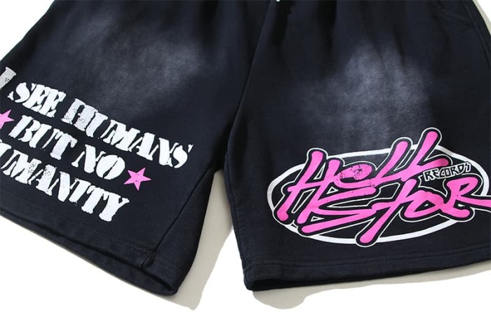 Pink And White Color Block Slogan Print Washed Shorts 29035473