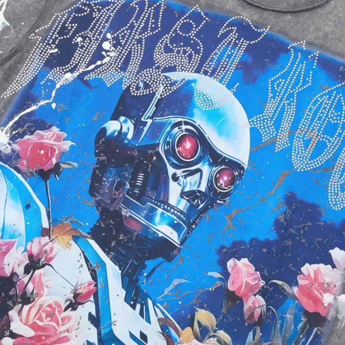 Cyber Terminator Rhinestone Print Washed Tee 29054096