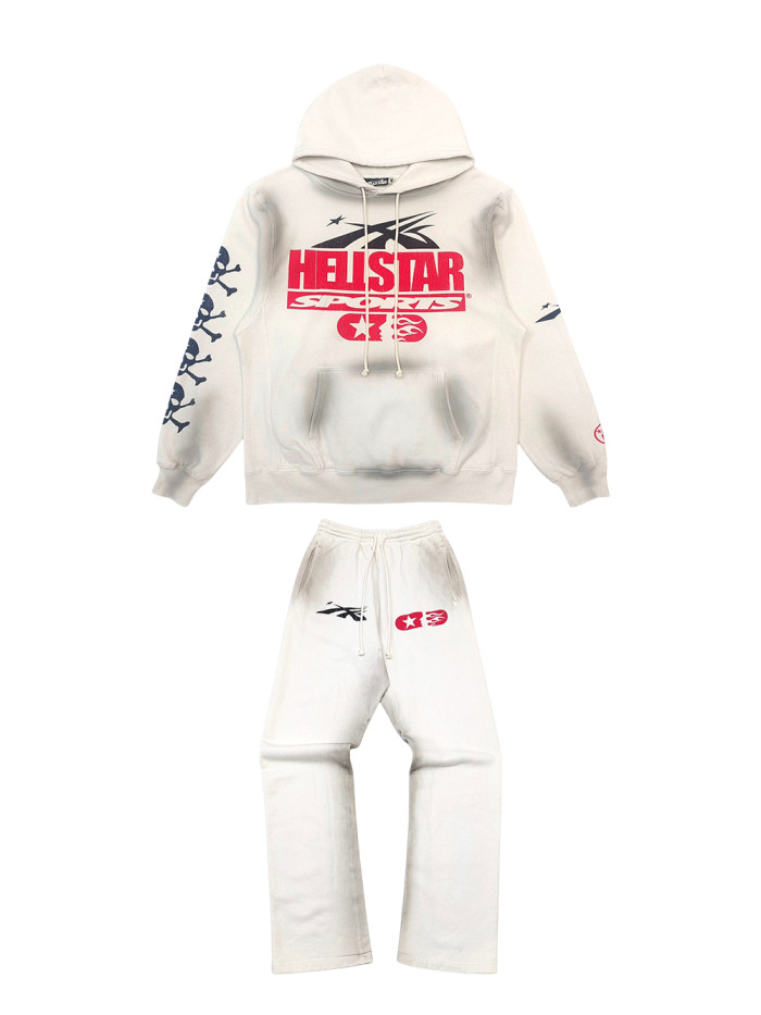 [Big & Tall for weights up to 260 lbs]1:1 quality version Beige Skull Slogan Logo Hoodie & Sweatpants Set with NFC tag